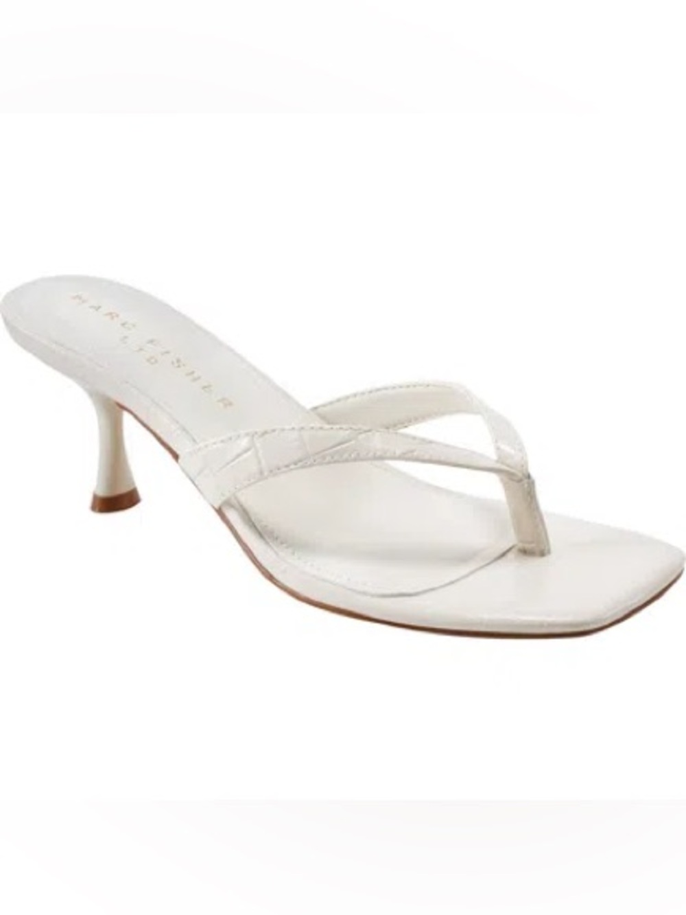 Marc Fisher Ivory Croc-Embossed Thong Kitten Heel Sandals Size 7 NWT -Classy-